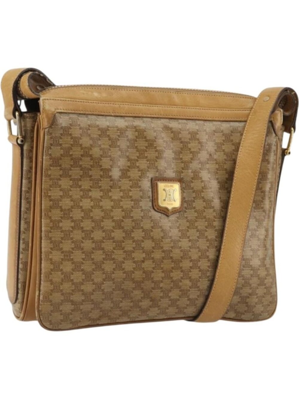 CELINE Macadam Canvas Shoulder Bag PVC Beige Gold